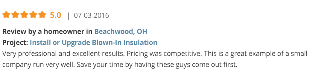 Beachwood, OH Customer Review: Blown Insulation