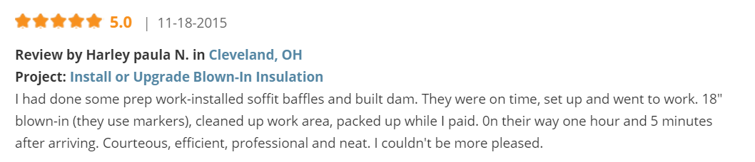 Cleveland Insulation Contractor Customer Review